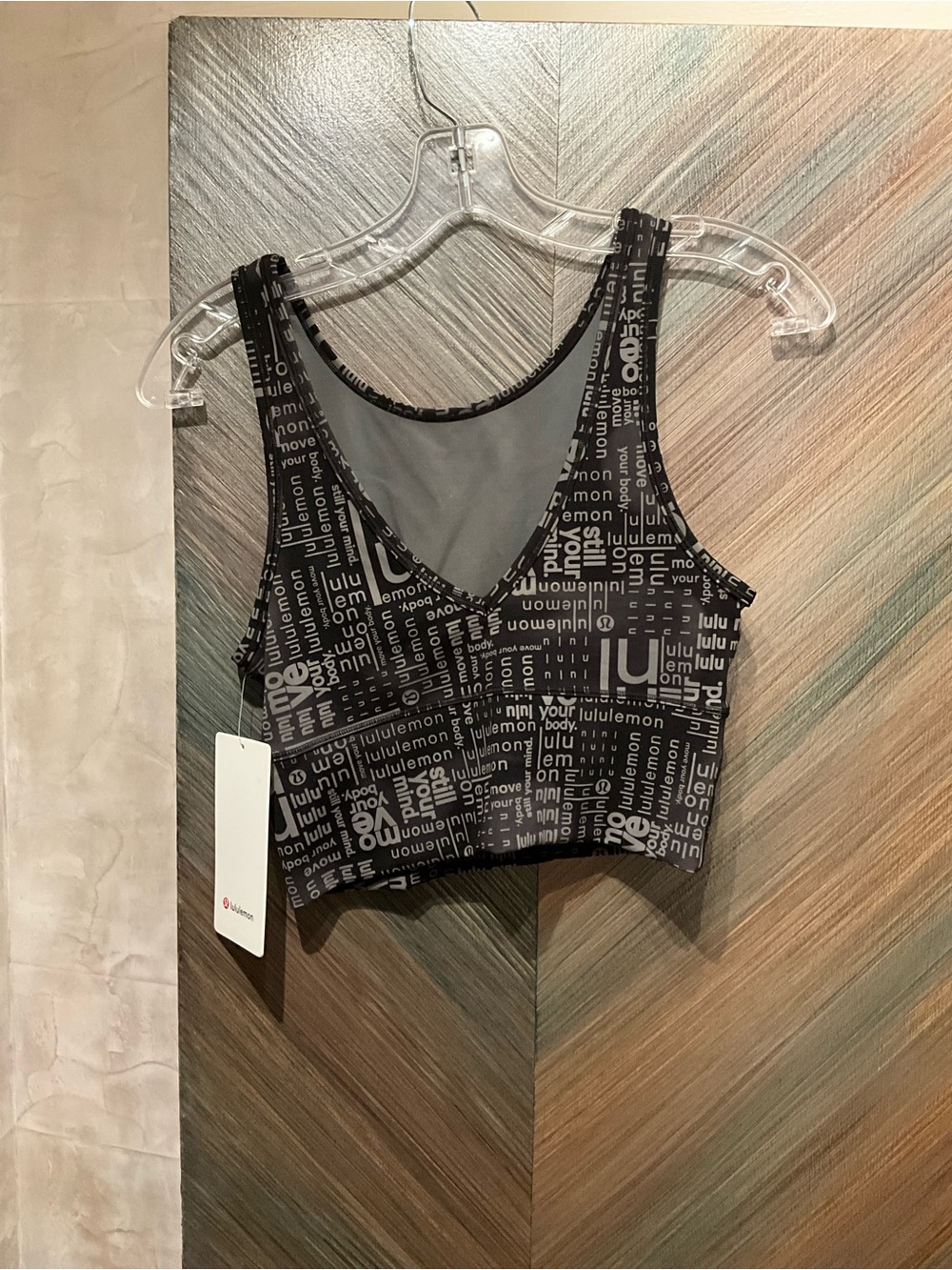 lululemon Black and White Logo-Print Sports Bra